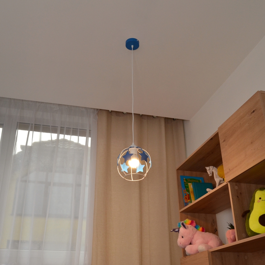 Żyrandol dziecięcy na lince STARS 1xE27/15W/230V niebieski/biały
