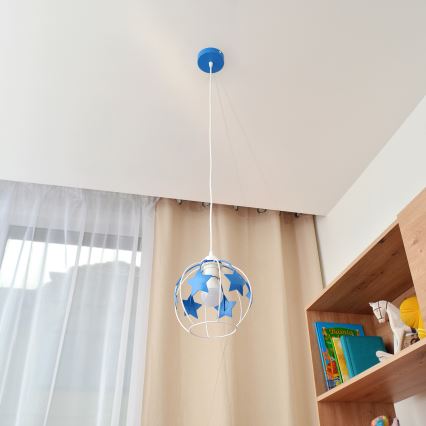 Żyrandol dziecięcy na lince STARS 1xE27/15W/230V niebieski/biały