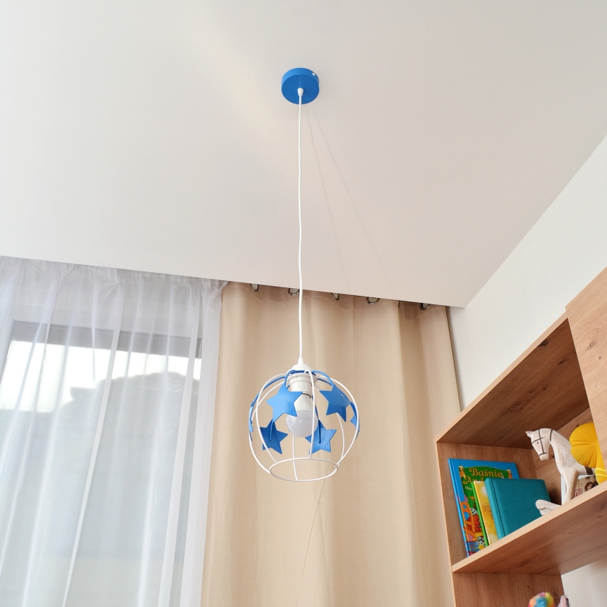 Żyrandol dziecięcy na lince STARS 1xE27/15W/230V niebieski/biały