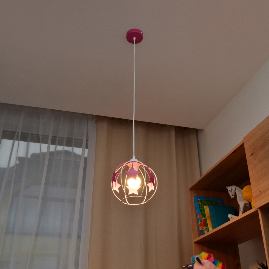 Żyrandol dziecięcy na lince STARS 1xE27/15W/230V różowy/biały