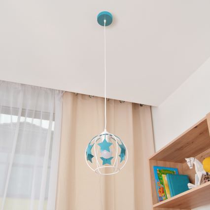 Żyrandol dziecięcy na lince STARS 1xE27/15W/230V turkusowy/biały