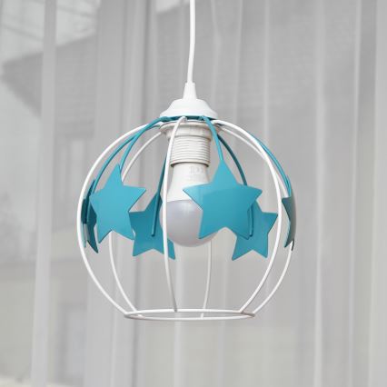 Żyrandol dziecięcy na lince STARS 1xE27/15W/230V turkusowy/biały