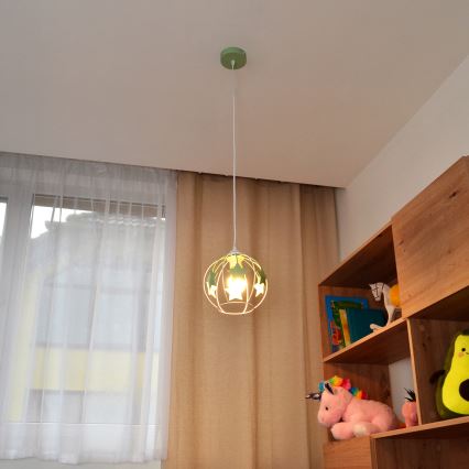 Żyrandol dziecięcy na lince STARS 1xE27/15W/230V zielony/biały