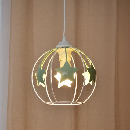 Żyrandol dziecięcy na lince STARS 1xE27/15W/230V zielony/biały