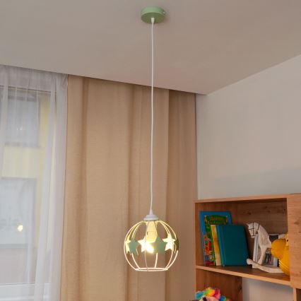 Żyrandol dziecięcy na lince STARS 1xE27/15W/230V zielony/biały