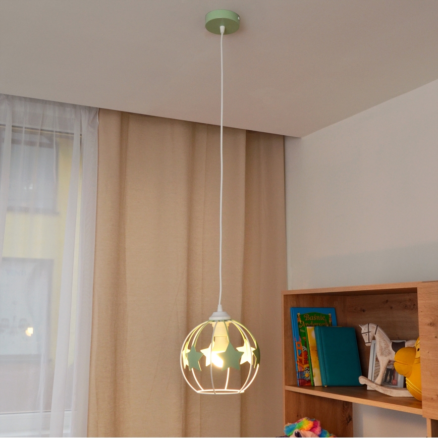 Żyrandol dziecięcy na lince STARS 1xE27/15W/230V zielony/biały