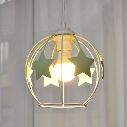 Żyrandol dziecięcy na lince STARS 1xE27/15W/230V zielony/biały