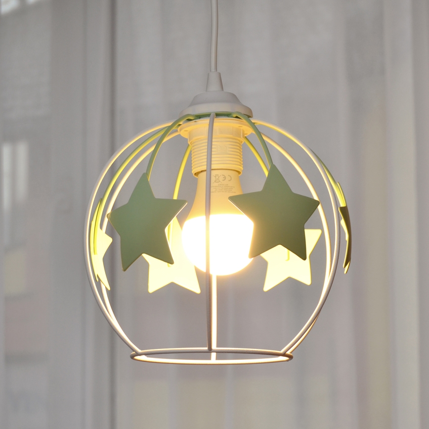 Żyrandol dziecięcy na lince STARS 1xE27/15W/230V zielony/biały