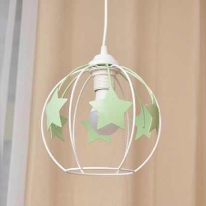 Żyrandol dziecięcy na lince STARS 1xE27/15W/230V zielony/biały
