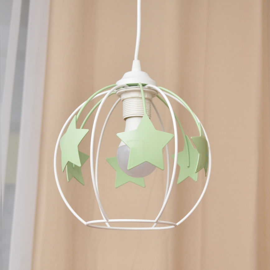 Żyrandol dziecięcy na lince STARS 1xE27/15W/230V zielony/biały