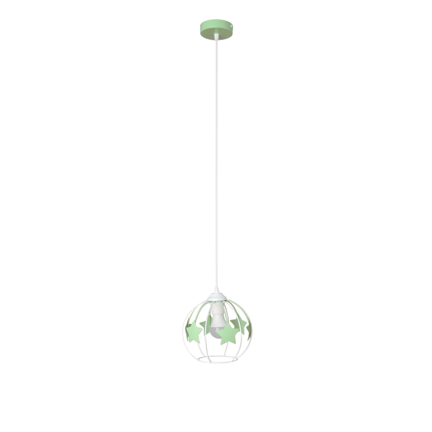 Żyrandol dziecięcy na lince STARS 1xE27/15W/230V zielony/biały