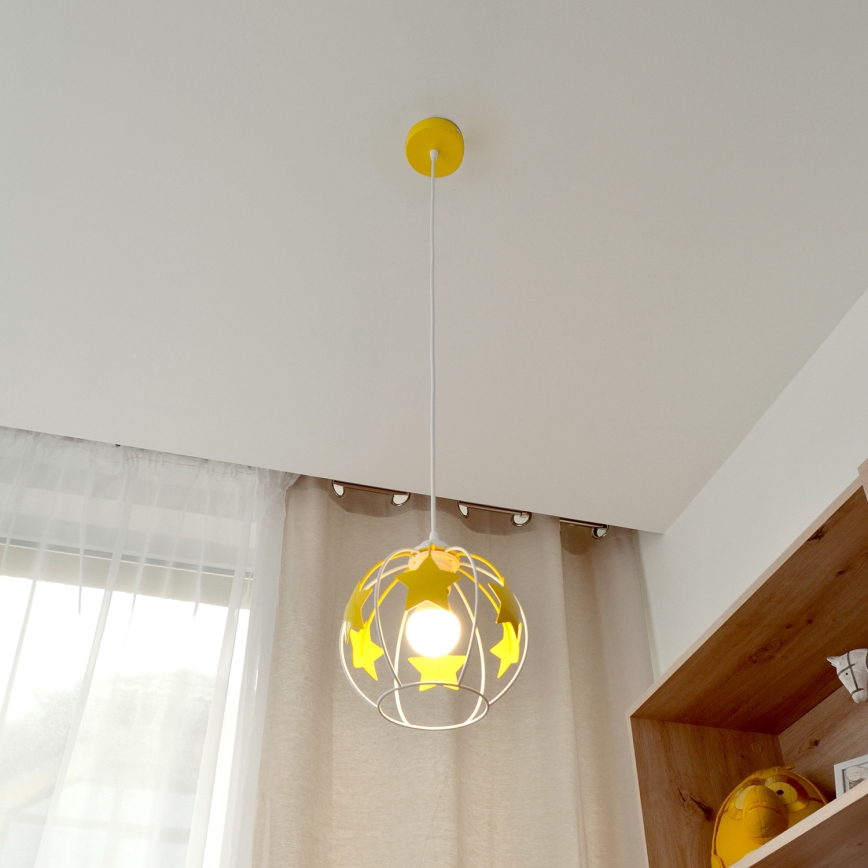 Żyrandol dziecięcy na lince STARS 1xE27/15W/230V żółty/biały