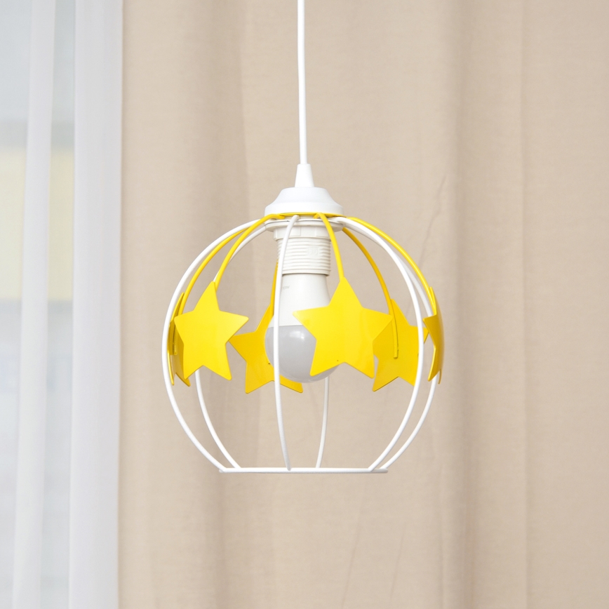 Żyrandol dziecięcy na lince STARS 1xE27/15W/230V żółty/biały