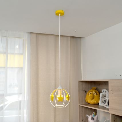 Żyrandol dziecięcy na lince STARS 1xE27/15W/230V żółty/biały