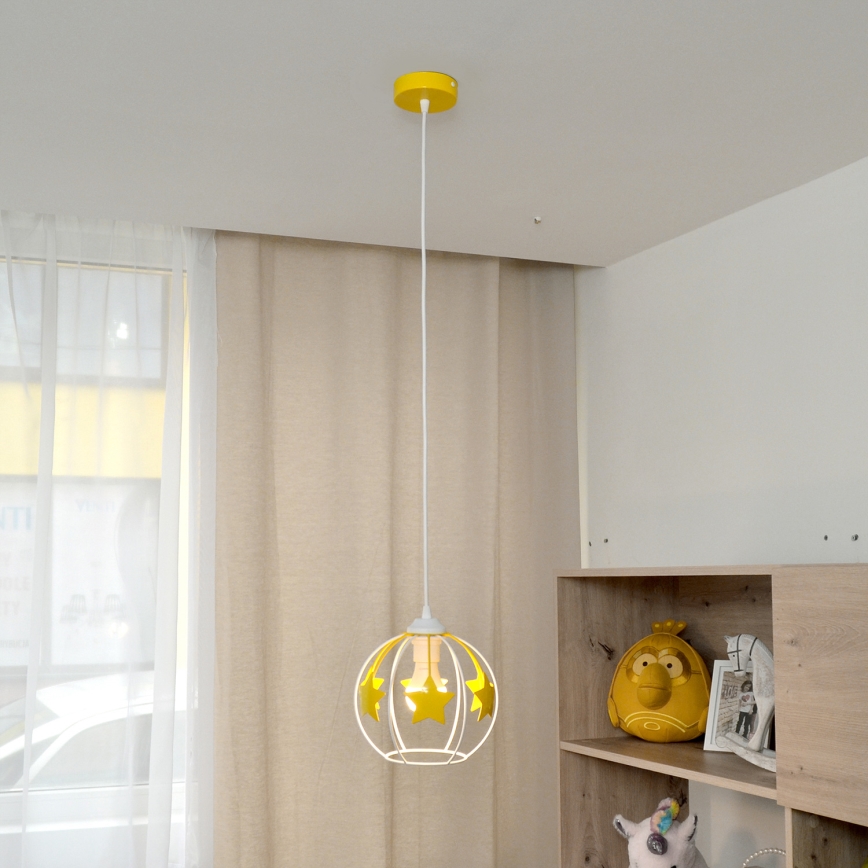 Żyrandol dziecięcy na lince STARS 1xE27/15W/230V żółty/biały
