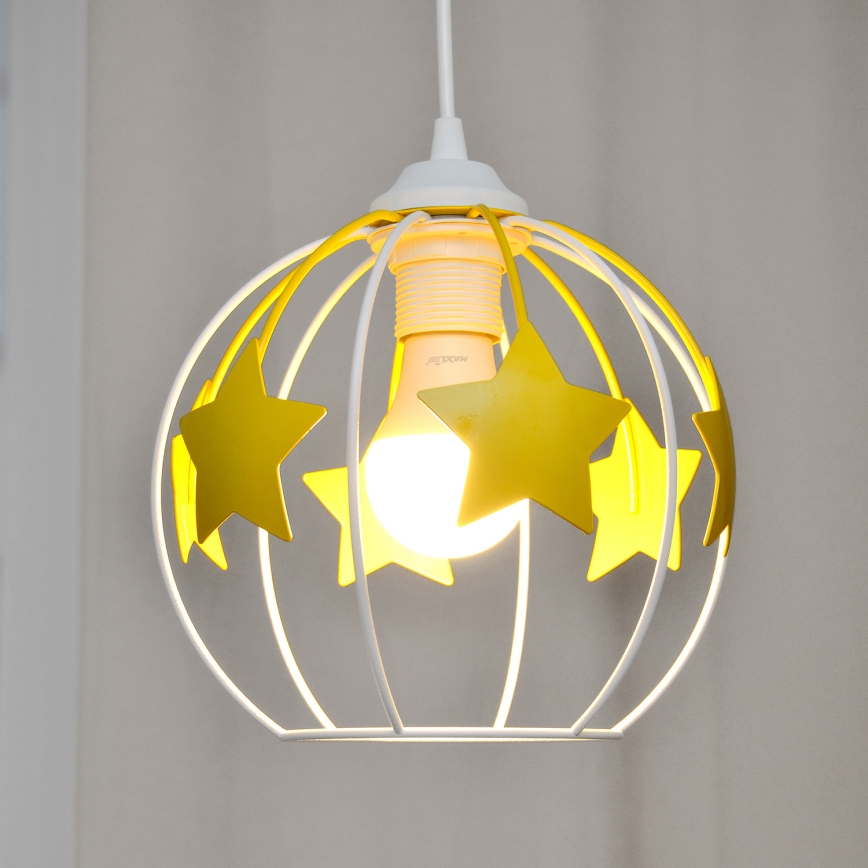 Żyrandol dziecięcy na lince STARS 1xE27/15W/230V żółty/biały