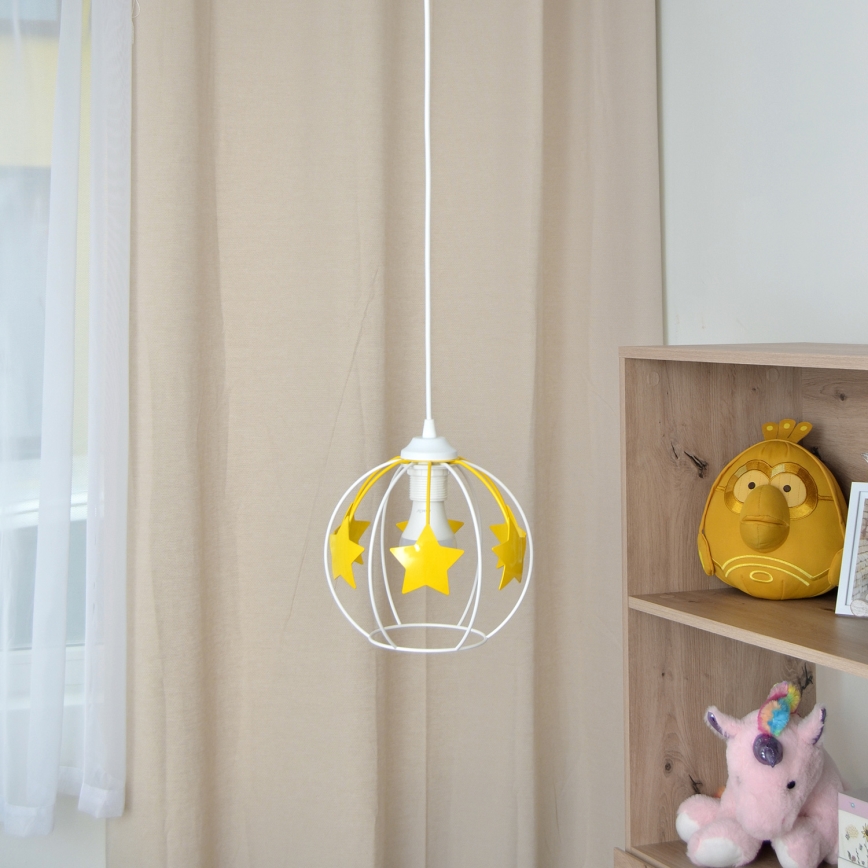 Żyrandol dziecięcy na lince STARS 1xE27/15W/230V żółty/biały