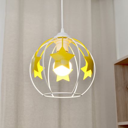 Żyrandol dziecięcy na lince STARS 1xE27/15W/230V żółty/biały