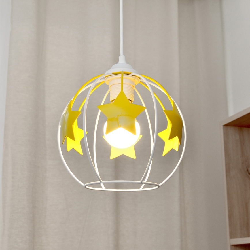 Żyrandol dziecięcy na lince STARS 1xE27/15W/230V żółty/biały