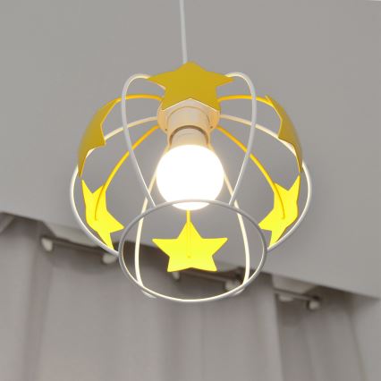 Żyrandol dziecięcy na lince STARS 1xE27/15W/230V żółty/biały