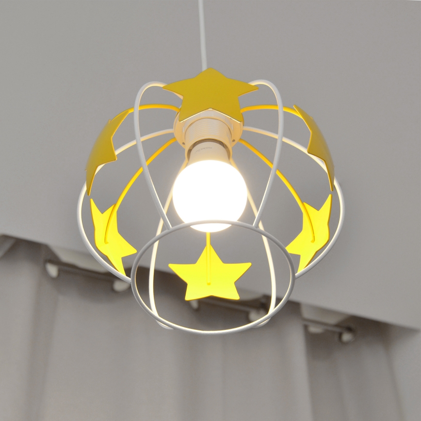 Żyrandol dziecięcy na lince STARS 1xE27/15W/230V żółty/biały