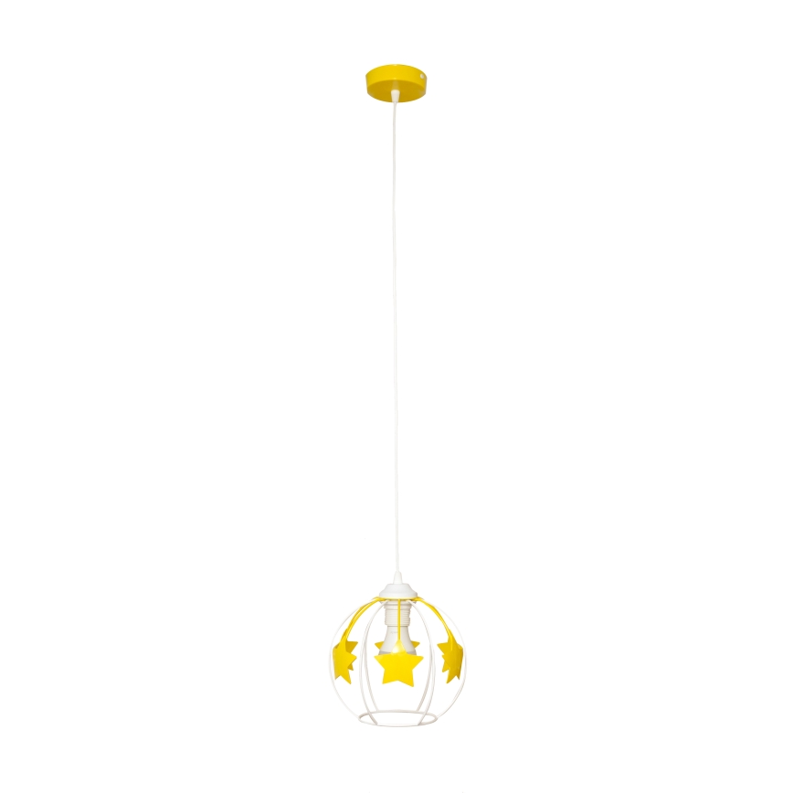 Żyrandol dziecięcy na lince STARS 1xE27/15W/230V żółty/biały