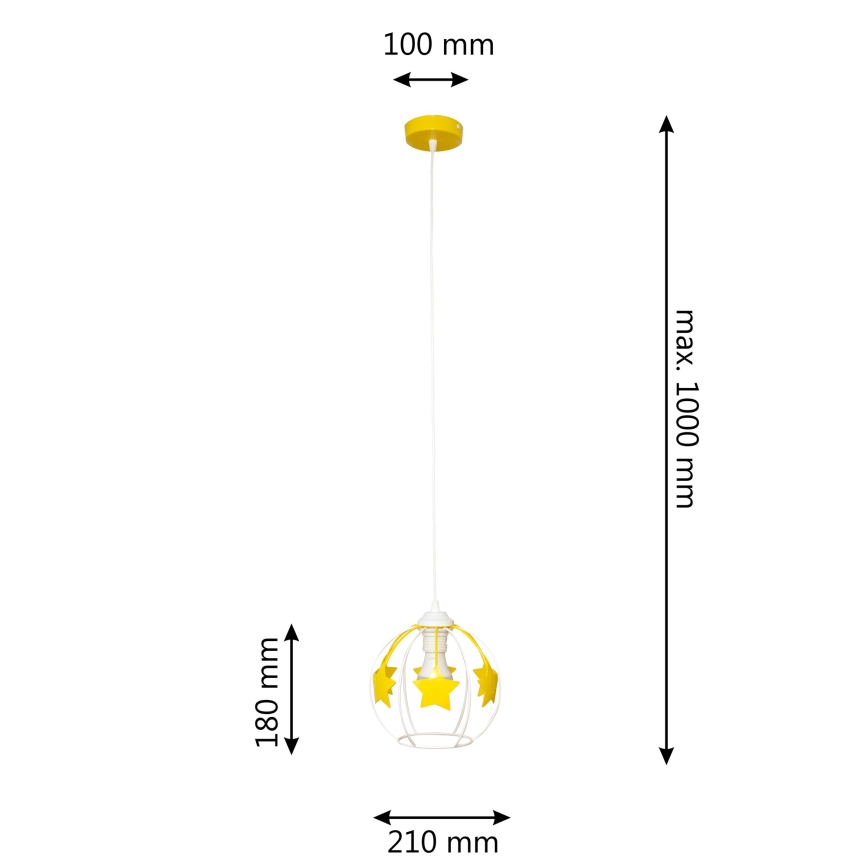 Żyrandol dziecięcy na lince STARS 1xE27/15W/230V żółty/biały