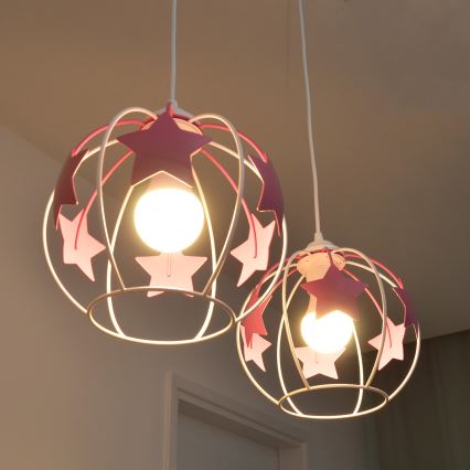 Żyrandol dziecięcy na lince STARS 2xE27/15W/230V różowy/biały