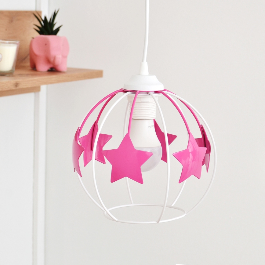 Żyrandol dziecięcy na lince STARS 2xE27/15W/230V różowy/biały