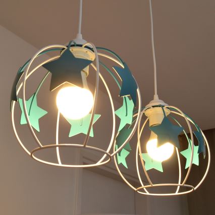Żyrandol dziecięcy na lince STARS 2xE27/15W/230V turkusowy/biały