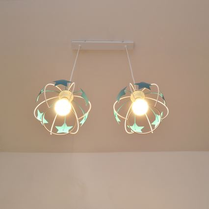 Żyrandol dziecięcy na lince STARS 2xE27/15W/230V turkusowy/biały