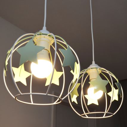 Żyrandol dziecięcy na lince STARS 2xE27/15W/230V zielony/biały