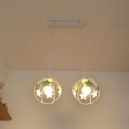 Żyrandol dziecięcy na lince STARS 2xE27/15W/230V zielony/biały