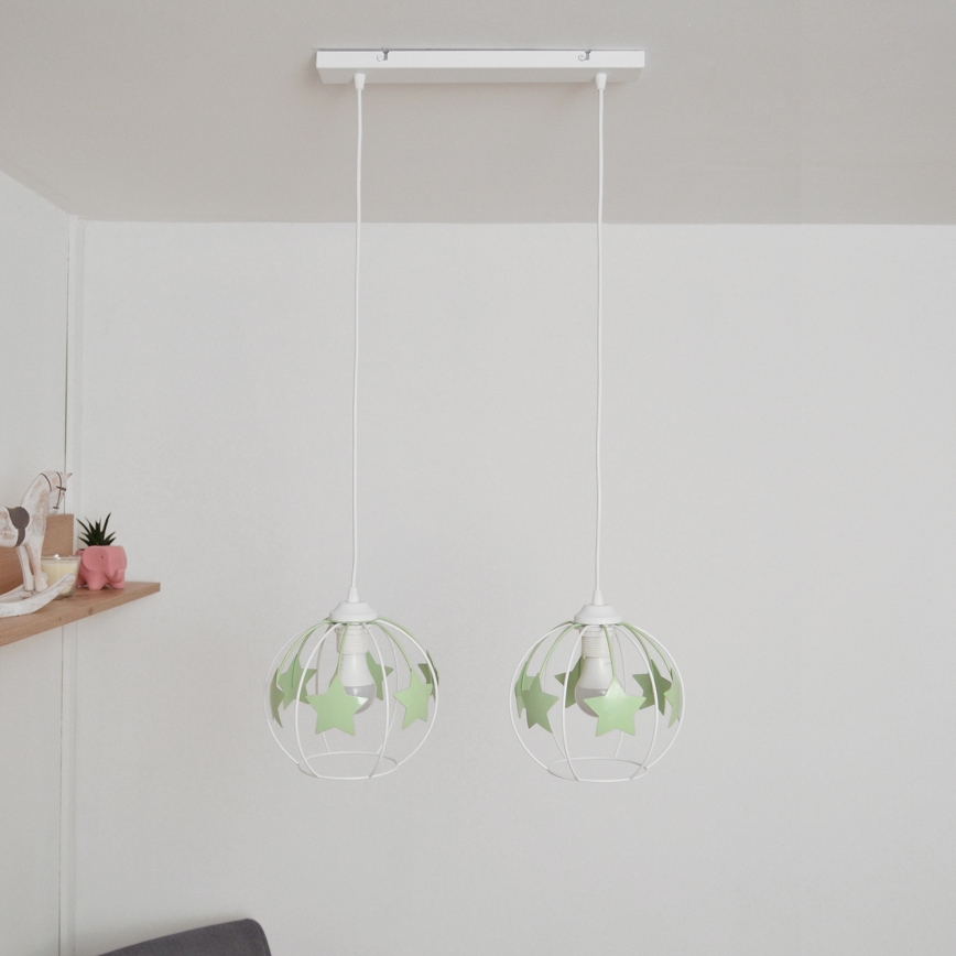 Żyrandol dziecięcy na lince STARS 2xE27/15W/230V zielony/biały