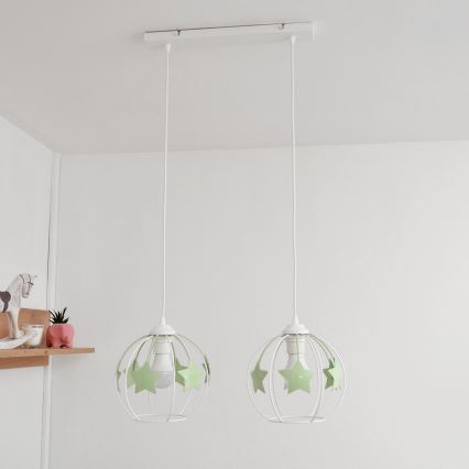 Żyrandol dziecięcy na lince STARS 2xE27/15W/230V zielony/biały