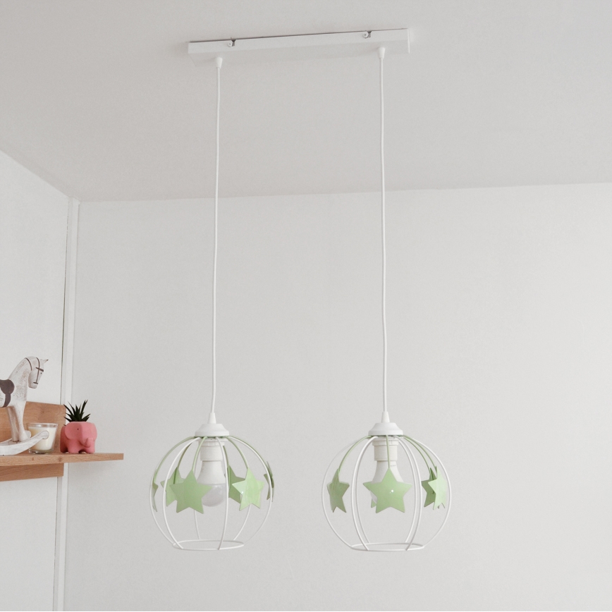 Żyrandol dziecięcy na lince STARS 2xE27/15W/230V zielony/biały