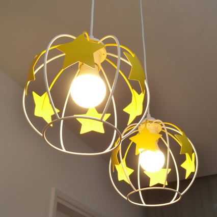 Żyrandol dziecięcy na lince STARS 2xE27/15W/230V żółty/biały