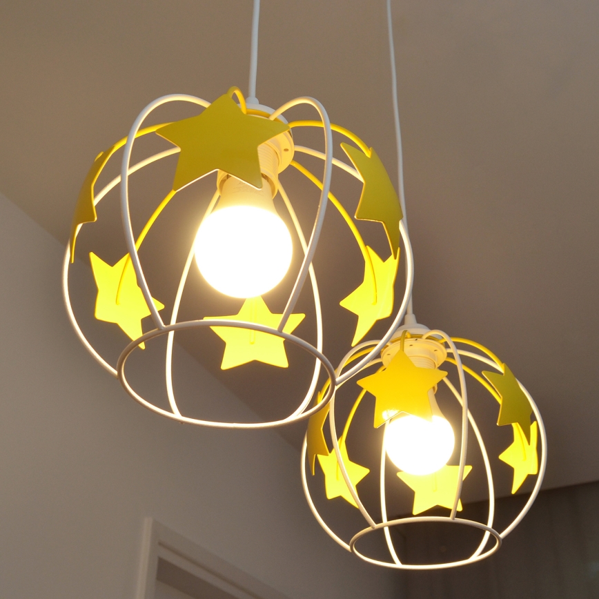 Żyrandol dziecięcy na lince STARS 2xE27/15W/230V żółty/biały