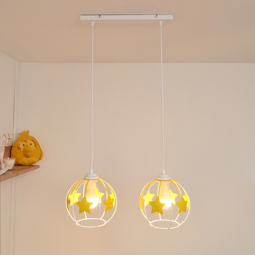 Żyrandol dziecięcy na lince STARS 2xE27/15W/230V żółty/biały