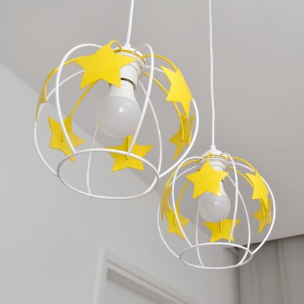 Żyrandol dziecięcy na lince STARS 2xE27/15W/230V żółty/biały