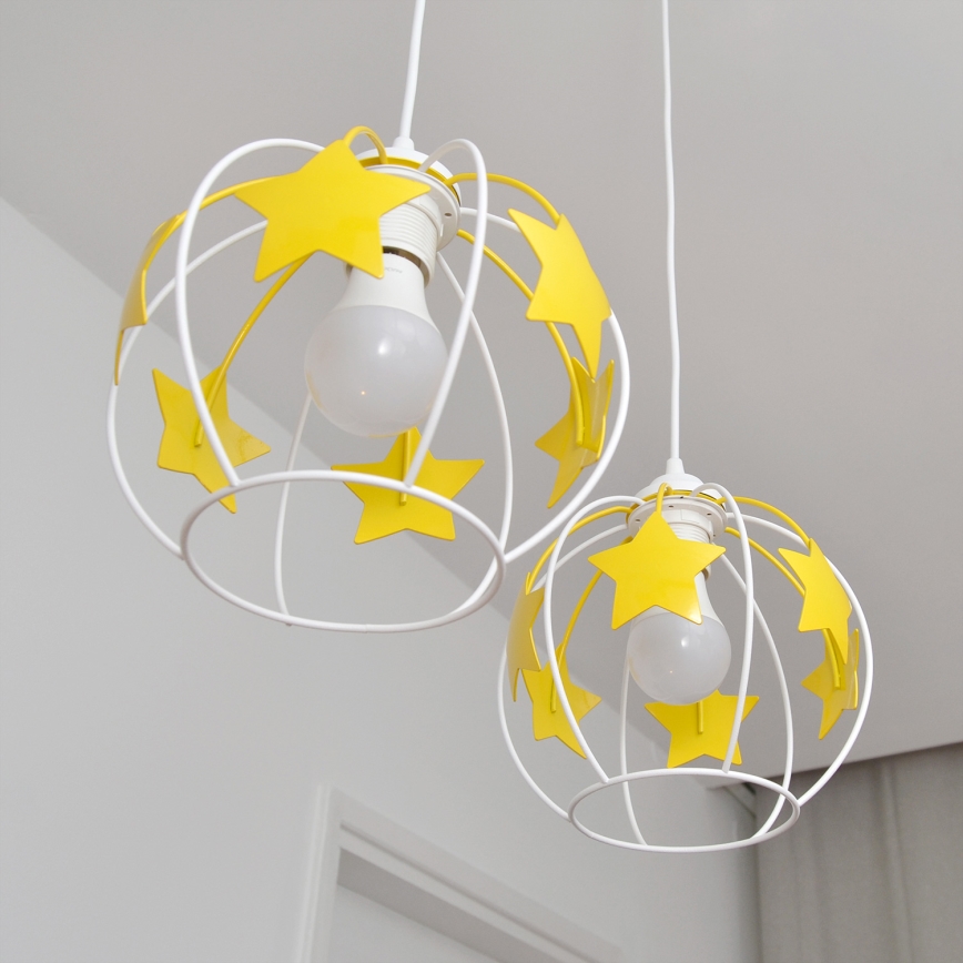 Żyrandol dziecięcy na lince STARS 2xE27/15W/230V żółty/biały
