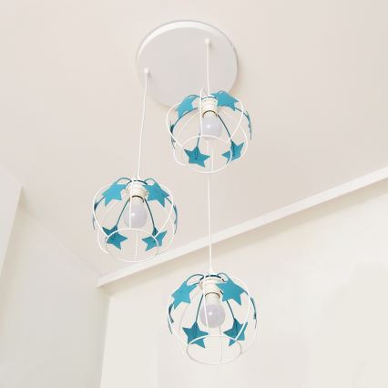 Żyrandol dziecięcy na lince STARS 3xE27/15W/230V turkusowy/biały