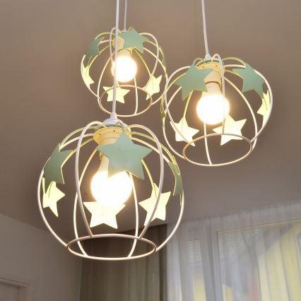 Żyrandol dziecięcy na lince STARS 3xE27/15W/230V zielony/biały