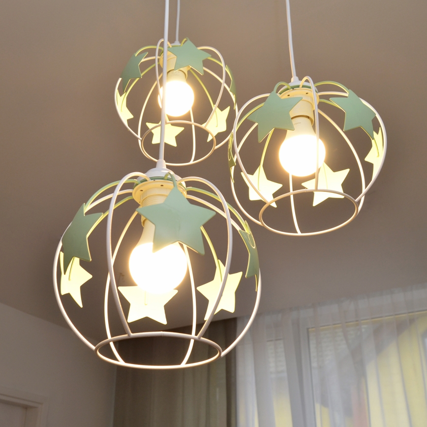 Żyrandol dziecięcy na lince STARS 3xE27/15W/230V zielony/biały
