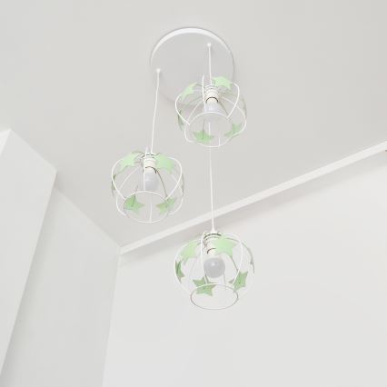 Żyrandol dziecięcy na lince STARS 3xE27/15W/230V zielony/biały