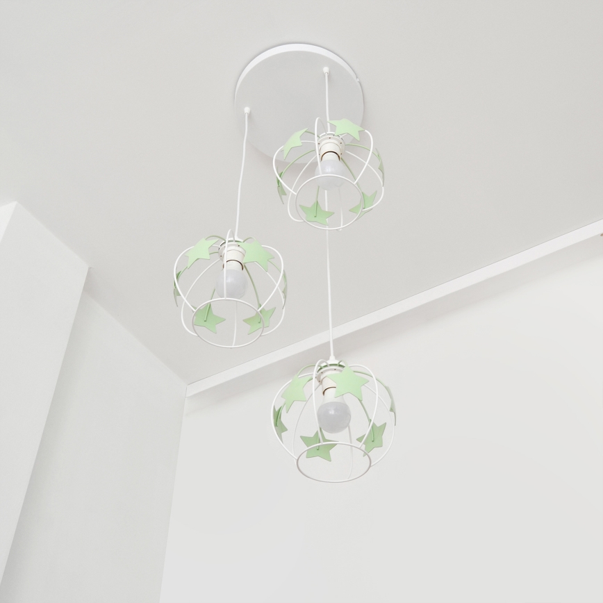 Żyrandol dziecięcy na lince STARS 3xE27/15W/230V zielony/biały