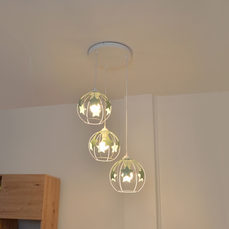 Żyrandol dziecięcy na lince STARS 3xE27/15W/230V zielony/biały