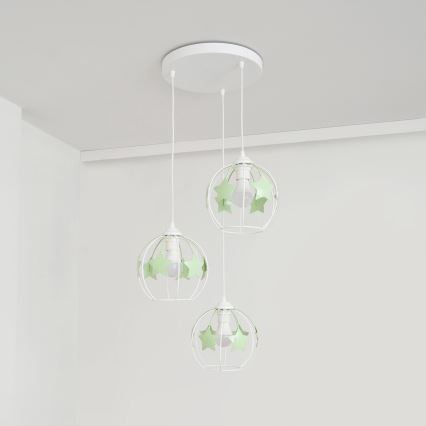 Żyrandol dziecięcy na lince STARS 3xE27/15W/230V zielony/biały