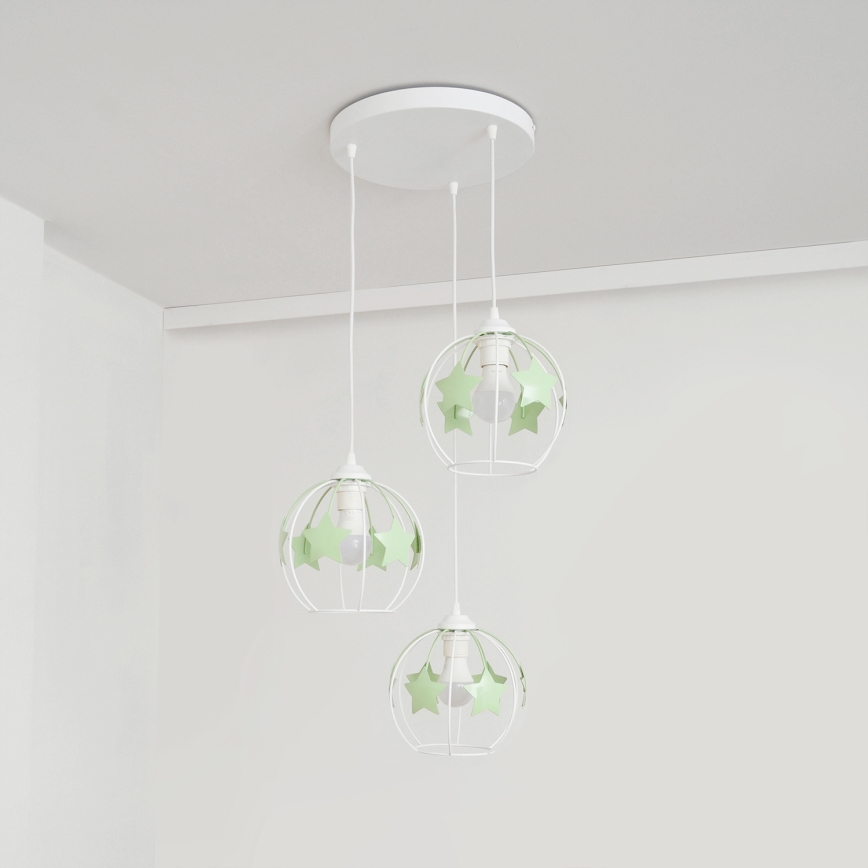 Żyrandol dziecięcy na lince STARS 3xE27/15W/230V zielony/biały