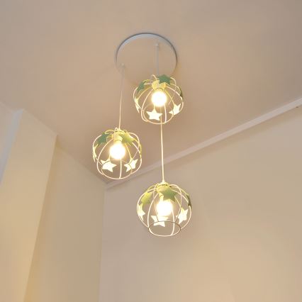 Żyrandol dziecięcy na lince STARS 3xE27/15W/230V zielony/biały